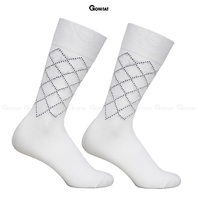 Tất Giày Tây Nam Cao Cấp Họa Tiết Sọc Chéo, Vớ Nam Cổ Cao Chất Liệu Cotton Hút Ẩm Thoáng Khí - GOM-TAYCHEO-1DOI - Trắng