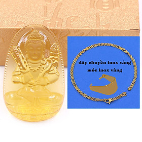 Mặt Phật Hư không tạng 5 cm (size XL) thuỷ tinh vàng kèm móc và dây chuyền inox vàng, Mặt Phật bản mệnh