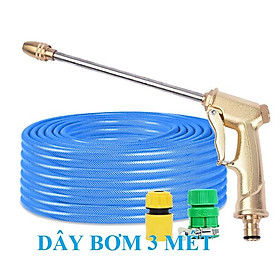 Bộ dây vòi xịt nước rửa xe, tưới cây . tăng áp 3 lần, loại 3m, 5m 206701-3 đầu đồng,cút nối nhựa vàng+ tặng đai