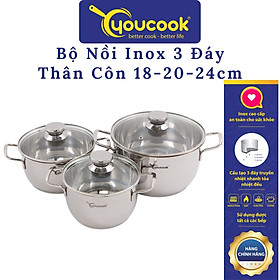 Mua Bộ Nồi Inox You Cook 3 Đáy Thân Côn  18-20-24cm