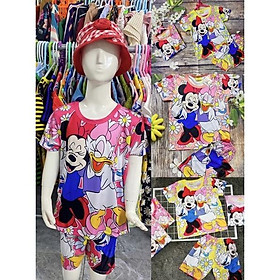 Bộ Thun Bé Gái Mickey, Size 29-33Kg, 7,5-8,5 Tuổi In 3D Áo Quần Thun Lạnh Dễ Thương - Bộ Hồng Đậm 31-33Kg