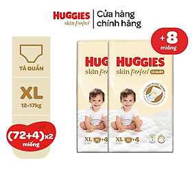 Combo 2 gói Tã quần Huggies Skin Perfect Mega Jumbo M98+4/L88+4/XL72+4/XXL64+4 miếng với 2 vùng thấm giảm kích ứng da