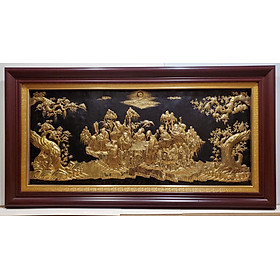 Tranh đồng vàng liền tấm thúc gò tay - Bát tiên chơi cờ- A034