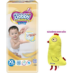 Tã Quần Cao Cấp Bobby Extra Soft Dry Thun Chân Ngăn Hằn XL46 (46 Miếng) - Tặng 1 Gà Bông Xinh Xắn