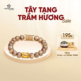 Vòng tay Trầm Hương Tây Tạng khắc chữ Om Mani Padme Hum mix trụ trúc bọc vàng 18K - Trầm Tốc Việt Nam tự nhiên, thơm dịu - Thiên Mộc Hương - Đỏ - 8mm