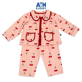 Bộ quần áo dài bé gái họa tiết Cherry đỏ nền hồng thun da cá - AICDBGK55GDE - AIN Closet