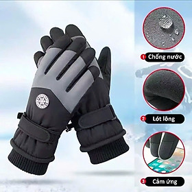Găng tay nam mùa đông chống nước tốt cảm ứng điện thoại lót nỉ lông giữ ấm khi đi xe máy, đi phượt, lẹo núi,...GTN69
