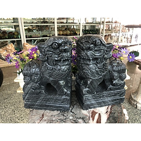 Mua Cặp Kỳ Lân phong thủy quay đầu đá cẩm thạch vân đen - Cao 25 cm