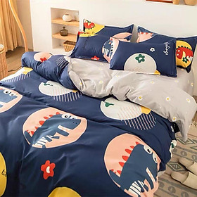 Bộ chăn ga Cotton khủng long tròn họa tiết 3D - Hàng nhập khẩu
