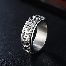 Nhẫn xoay khắc chú trừ tà om mani padme hum titan không rỉ tt 1783