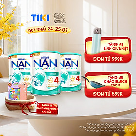 Bộ 3 lon Sữa bột Nestlé NAN OPTIPRO PLUS 4 800g/lon với 5HMO Giúp tiêu hóa tốt + Tăng cường đề kháng (Bé 2-6 tuổi) - Tặng Bảng ghép hình cá sấu có ốp lưng i