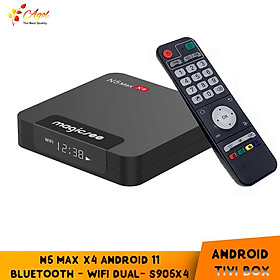 Android tivi box MAGICSEE N5 MAX X4 Ram 4G Android 11, S905X4, wifi 2 băng tần, bluetooth cài sẵn phim HD, truyền hình cáp miễn phí vĩnh viễn - Hàng nhập khẩu