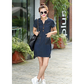 Đầm Jean Phối Túi Cổ Trụ Duyên Dáng