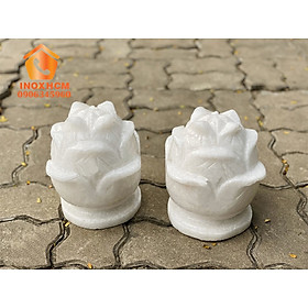 Sen Đá Cẩm Thạch Trắng Cao 15cm - Điêu Khắc Trang Trí Đá Tỉ Mỉ, Chuyên Nghiệp
