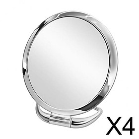 4xPortable Travel Fold Tabletop Mirror Makeup Stand Mirror Sliver Round