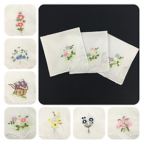 12pcs Women's Flower Embroidery Cotton Lace Handkerchiefs Hanky Washable Hankie