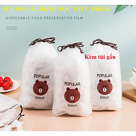 Mua Set 100 màng bọc thực phẩm túi gấu Màng bọc thực phẩm PE có chun bọc đồ ăn co giãn tái sử dụng