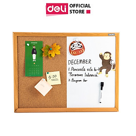 Bảng Ghim Lie Gỗ Bần Khung Gỗ Kết Hợp Bảng Từ Trắng Bút Lông Deli - Treo Dán Tài Liệu Bảng Note Treo Tường Dán Ghi Chú Thông Báo Tranh Ảnh Tặng Kèm Phụ Kiện - Nhiều kích cỡ