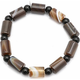 Vòng Tay Unisex Đá Mã Não Trụ Tròn Leo Store - Cà Phê