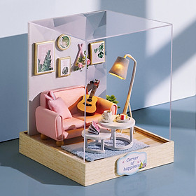 Mô hình nhà DIY Doll House Corner Of Happiness Kèm Đèn LED và Mica chống bụi