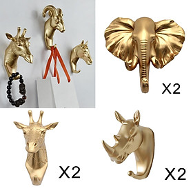 Resin Animal Head Hook Hanger Wall Hanger Gold Elephant + Rhino
