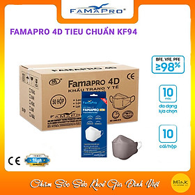 [THÙNG XÁM - FAMAPRO 4D] - Khẩu trang y tế kháng khuẩn cao cấp Famapro 4D tiêu chuẩn KF94 (500 cái/thùng)