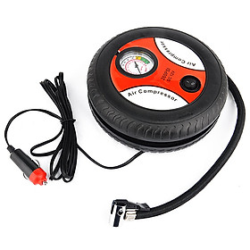 Máy Bơm Hơi Mini Hình Bánh Xe Có Ống Dẫn Khi Dài 35cm Dây Nối Cốc Sạc Dài 2.5 Mét