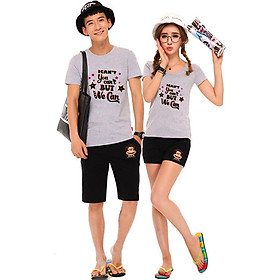 Bộ Áo Thun Đôi Nam Nữ I Can't You Can't But We Can Màu Xám