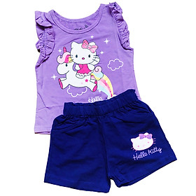 Đồ bộ thun cotton cho bé gái mèo Hello Kitty cầu vồng/ set trang phục bé gái dễ thương 1-6T