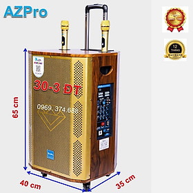 Loa kéo Bluetooth di động,AZ-2206-A-Bass 30-3 đường tiếng,Mạch 10 núm chỉnh có Revert,Thùng gỗ cao cấp,Tặng 2 mic không dây vỏ kim loại,Hàng chính hãng AZPRO