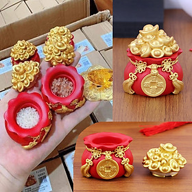 Mua Túi vàng phong thủy may mắn - Hủ đựng muối gạo bàn thờ Thần Thần Tài