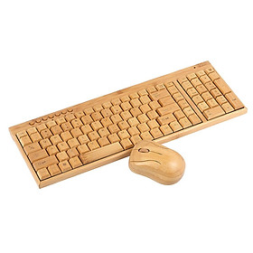 2.4G Wireless Bamboo PC Keyboard and Mouse Combo Computer Keyboard Handcrafted Natural Wooden Plug and Play Yellow