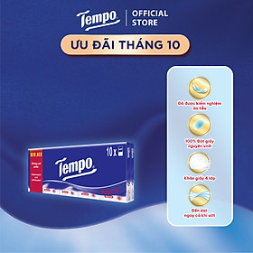 Khăn giấy bỏ túi cao cấp Tempo Regular - 4 lớp bền dai, được kiểm nghiệm da liễu - Thương hiệu Đức (10 Gói/Lốc)