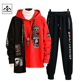 Bộ quần áo nam thu đông hai màu độc đáo, hoodie dài tay phối joogger nỉ bo gấu - SET NAM 90000182