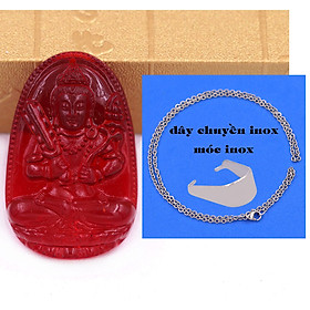 Vòng cổ dây inox mặt Phật Hư không tạng pha lê đỏ - Hộ mệnh tuổi Sửu, Dần - Size phù hợp cho nam và nữ - Mặt Đá Phong thủy Bình an, May mắn