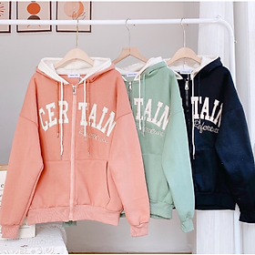 Áo khoác nỉ CERTAIN kéo khóa (ảnh thật), Áo Khoác hoodie Mũ Nỉ CERTAIN from rộng unisex ulzzang phong cách hàn quốc, Áo khoác nỉ, áo kiểu dáng hoodie form rộng cho nam nữ in chữ đẹp