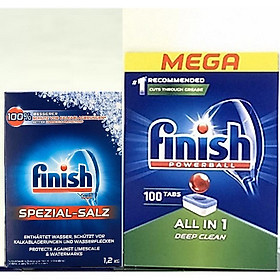 Combo Viên rửa bát Finish All in one 100 viên + Muối Finish 1,2kg