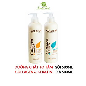 Cặp Dầu Gội + Xả Dưỡng Chất Tơ Tằm COLATIN Collagen & Keratin giúp tóc phục hồi hư tổn 500ml/1000ml