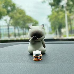 Tượng Mèo Bất Lực Bộ 9 Kèm Phụ Kiện Trang Trí Ô Tô - Mẫu 3C