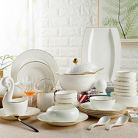 Mua Bộ bát đĩa bằng sứ xương viền vàng giọt nước 60 chi tiết cao cấp
