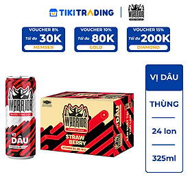 Thùng 24 Lon Nước Tăng Lực Có Gas Warrior Vị Dâu 320ml