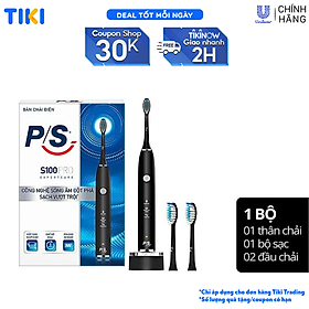 Bàn Chải Điện P/S S100 PRO Trắng Răng Công Nghệ Sóng Âm Đen Nhám Chải Sạch Mảng Bám Tới 10X 1 Bộ