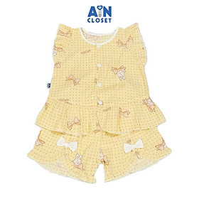 Bộ quần áo Ngắn bé gái họa tiết Bi Nơ Vàng lanh lụa. - AICDBG1HGL43 - AIN Closet