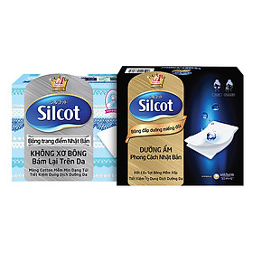 Combo 1 Hộp Silcot Bông Đắp Dưỡng Miếng Đôi (40 Miếng/Hộp) Và 1 Hộp Silcot Bông Trang Điểm (bông tẩy trang) Nhật Bản (82 Miếng/Hộp)