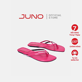 Dép Bệt Nữ 1cm Thời Trang JUNO Phối Dây Đan Trang Trí SD01131 - Hồng Đỏ - 36