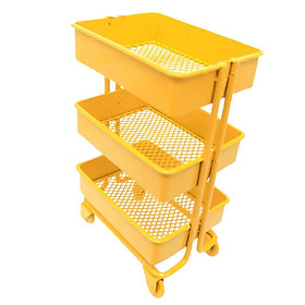 Scale Mini Metal Storage Shelf w/ 4 Wheels Dollhouse Furniture Decor Yellow