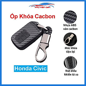 Ốp vỏ bọc chìa khóa xe Honda Civic sợi nhựa cacbon kèm móc treo Inox