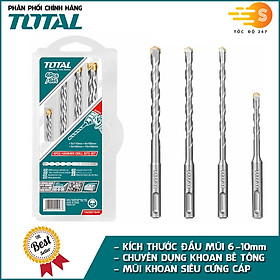 Bộ mũi khoan bê tông 4 chi tiết đầu 6-10mm TOTAL TACSD1945 - Độ cứng siêu cao, chịu lực tốt, đa dụng