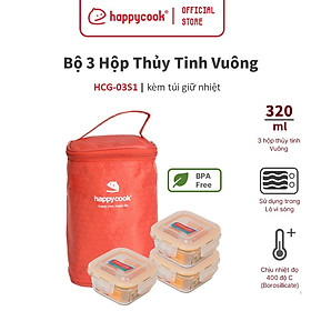 Mua Bộ hộp thủy tinh hình vuông Happy Cook 3pcs 320ml HCG-03S1