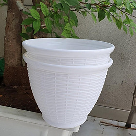Bộ 2 chậu trồng hoa mây đan vành trắng 26x20cm